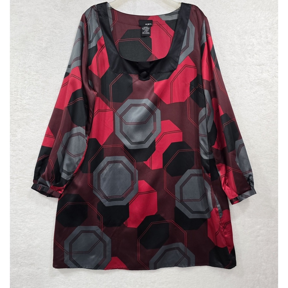 MIXIT Women's‎ Size XL Long Sleeve Sheath Dress Black/Red/Grey Geometric Print